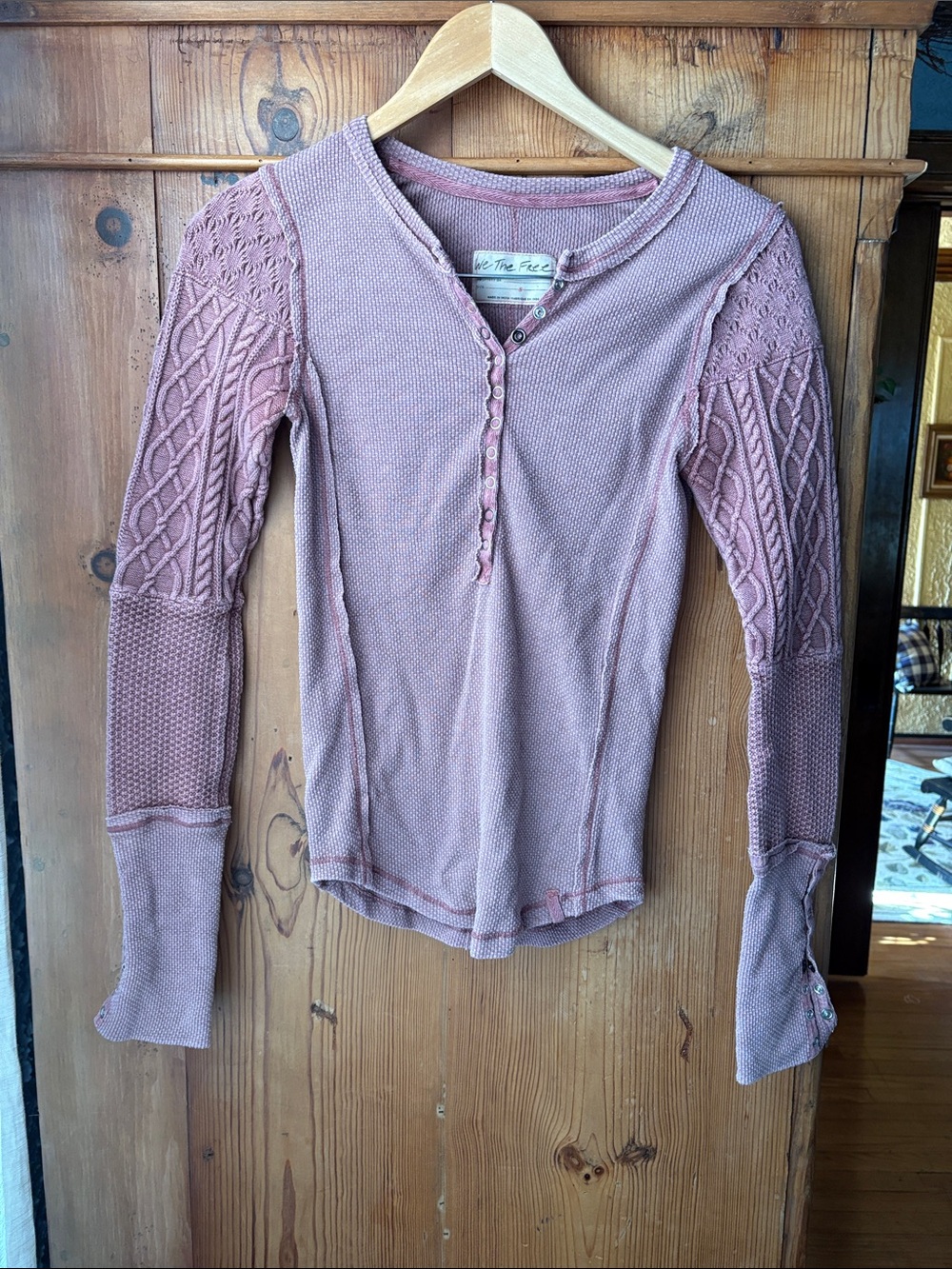 Free people Henley cuff sleeve knit top